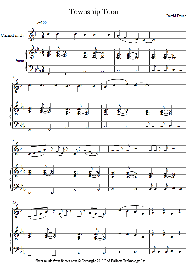 David Bruce - Township Toon sheet music for Clarinet David Bruce - Township Toon sheet music for Clarinet
