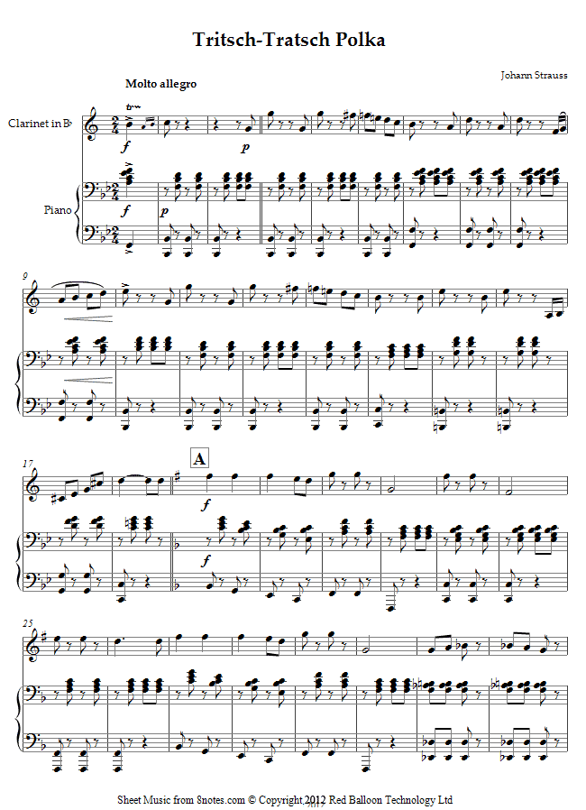 Strauss II - Tritsch-Tratsch Polka sheet music for Clarinet Strauss II - Tritsch-Tratsch Polka sheet music for Clarinet