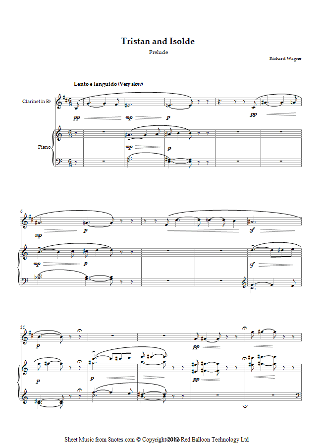 Wagner - Tristan and Isolde Prelude (Opening Excerpt) sheet music for Clarinet Wagner - Tristan and Isolde Prelude (Opening Excerpt) sheet music for Clarinet