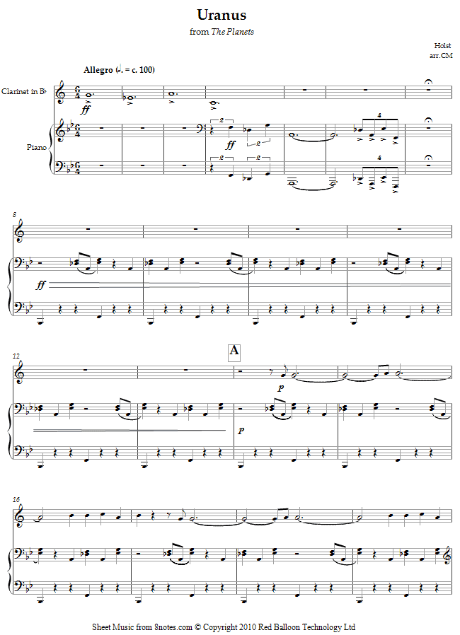 Holst - Uranus from The Planets sheet music for Clarinet Holst - Uranus from The Planets sheet music for Clarinet