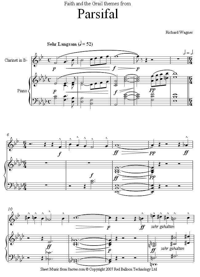 Wagner - Themes from Parsifal sheet music for Clarinet Wagner - Themes from Parsifal sheet music for Clarinet