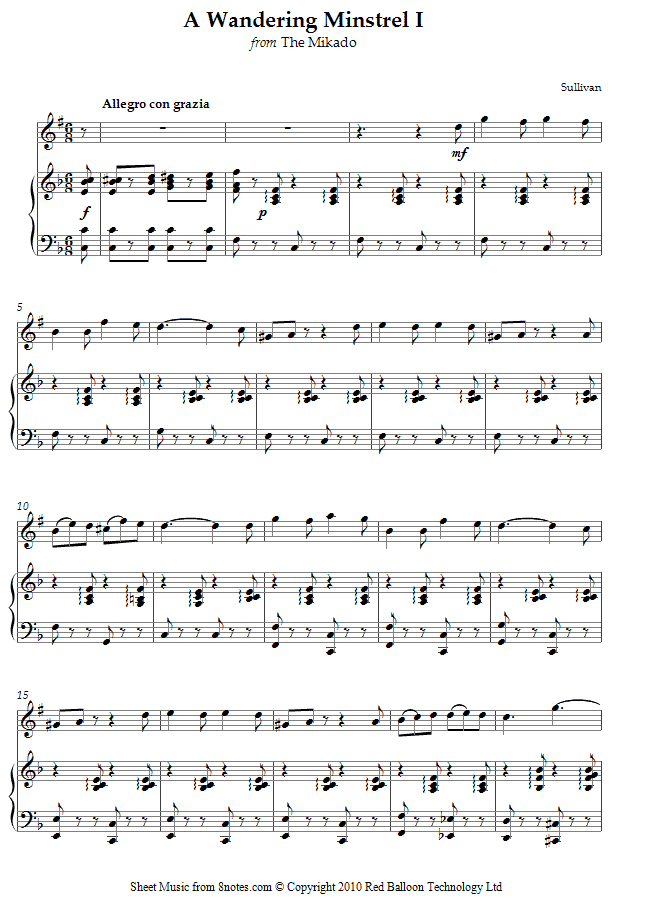 Sullivan - A Wandering Minstrel I from The Mikado sheet music for Clarinet Sullivan - A Wandering Minstrel I from The Mikado sheet music for Clarinet