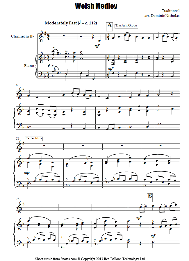 Welsh Medley sheet music for Clarinet Welsh Medley sheet music for Clarinet