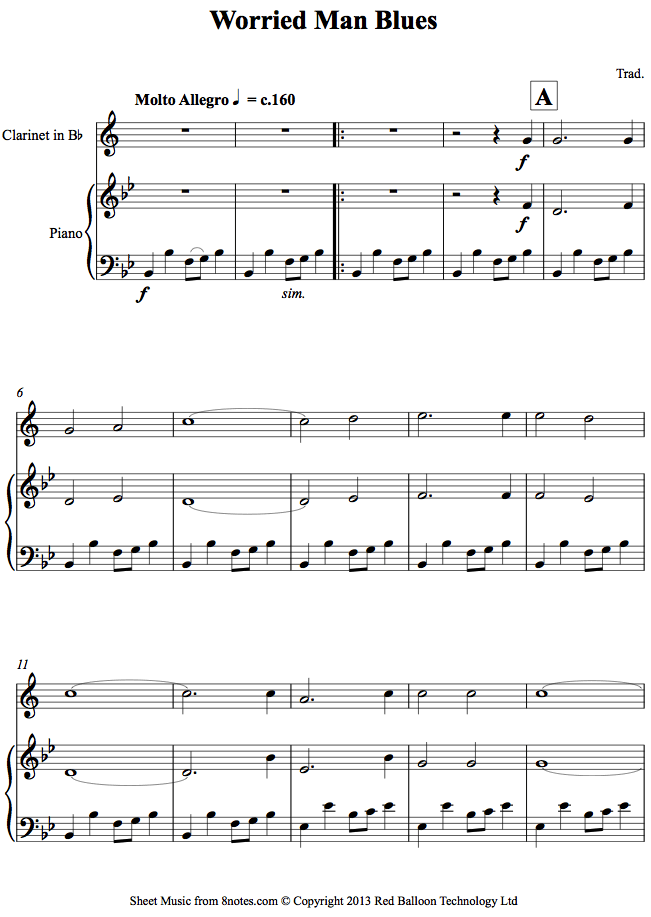 Worried Man Blues sheet music for Clarinet Worried Man Blues sheet music for Clarinet