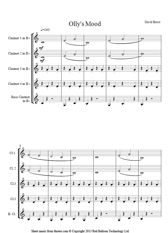 David Bruce - Ollys Mood sheet music for Clarinet Choir David Bruce - Ollys Mood sheet music for Clarinet Choir
