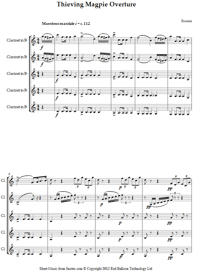 Rossini - Thieving Magpie Overture sheet music for Clarinet Choir Rossini - Thieving Magpie Overture sheet music for Clarinet Choir