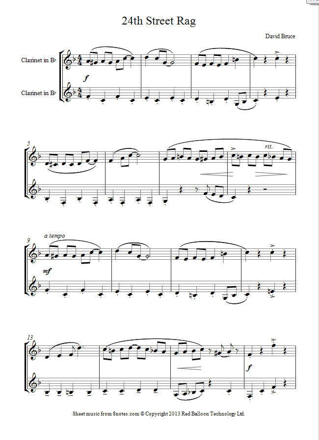 David Bruce - 24th Street Rag sheet music for Clarinet Duet David Bruce - 24th Street Rag sheet music for Clarinet Duet