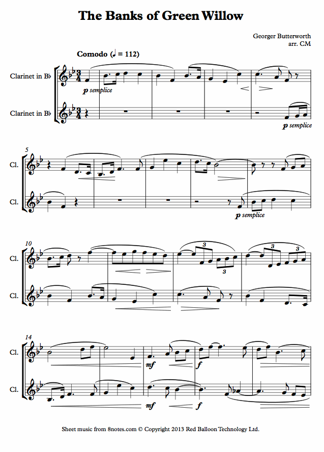Butterworth - The Banks of Green Willow sheet music for Clarinet Duet Butterworth - The Banks of Green Willow sheet music for Clarinet Duet