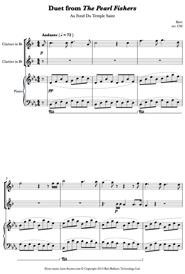 Bizet - Duet from The Pearl Fishers - Au Fond Du Temple Saint sheet