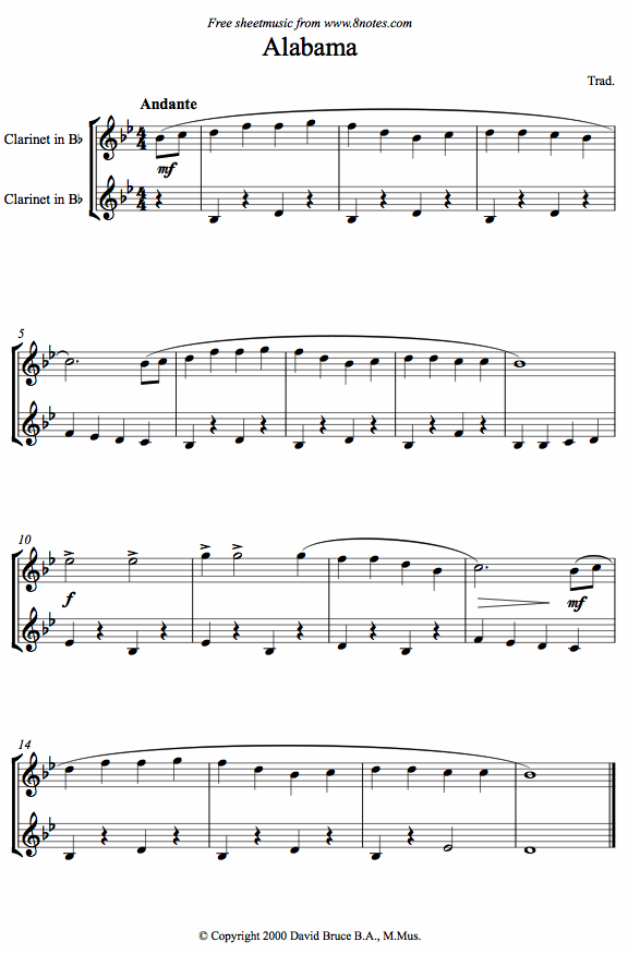 Alabama sheet music for Clarinet Duet Alabama sheet music for Clarinet Duet