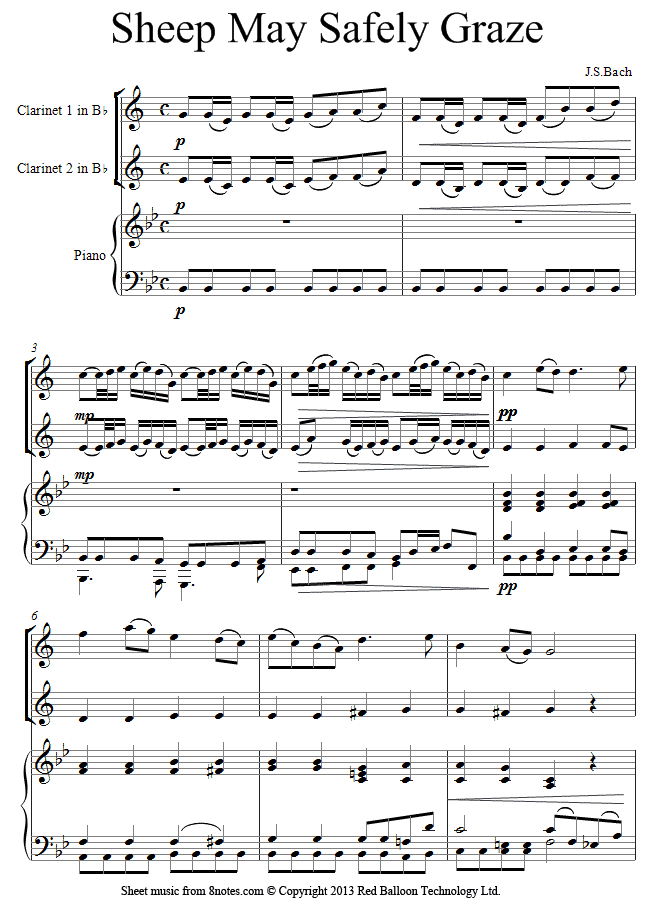 Bach - Sheep May Safely Graze from Cantata 208 sheet music for Clarinet Duet Bach - Sheep May Safely Graze from Cantata 208 sheet music for Clarinet Duet