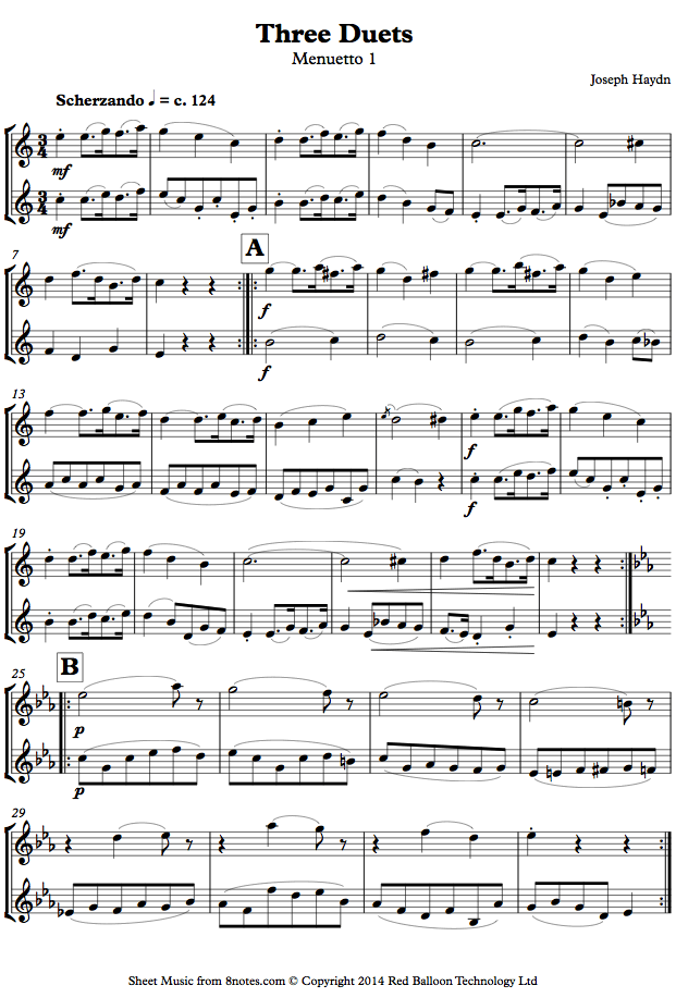 Haydn - Three Duets - Menuetto 1 sheet music for Clarinet Duet Haydn - Three Duets - Menuetto 1 sheet music for Clarinet Duet