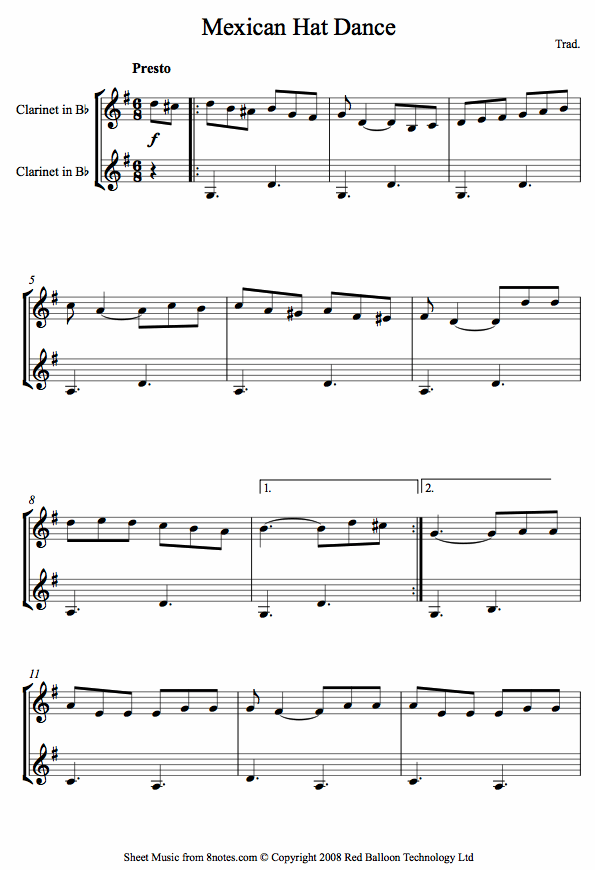 Mexican Hat Dance (Mexico) sheet music for Clarinet Duet Mexican Hat Dance (Mexico) sheet music for Clarinet Duet