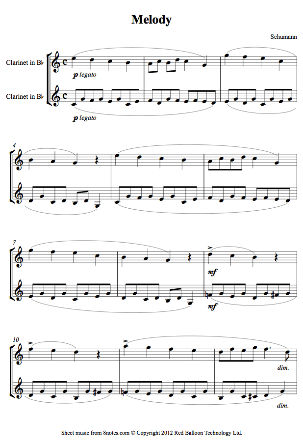 Schumann Melody sheet music for Duet