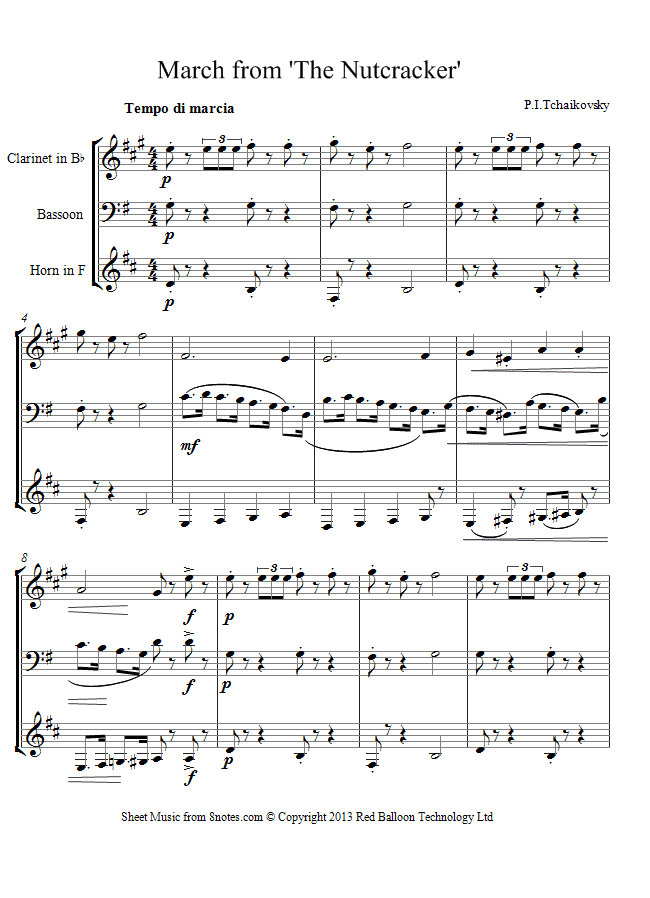 Tchaikovsky March from The Nutcracker sheet music for Horn