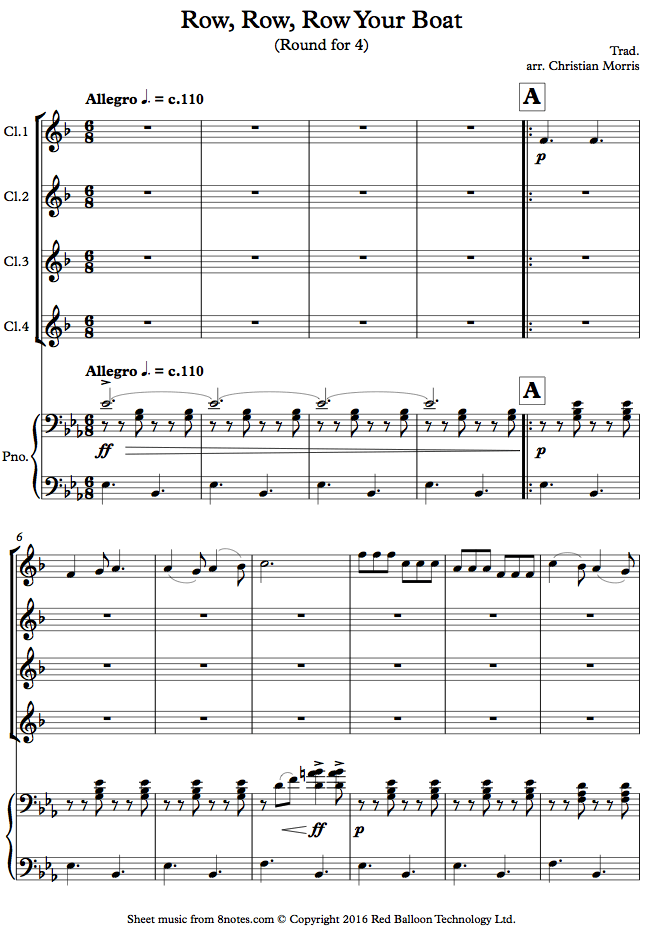 Row, Row, Row your Boat sheet music for Quartet