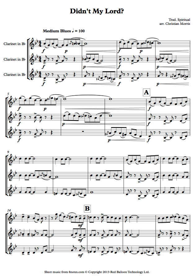 Didn't My Lord? (Spiritual) sheet music for Clarinet Trio Didn't My Lord? (Spiritual) sheet music for Clarinet Trio