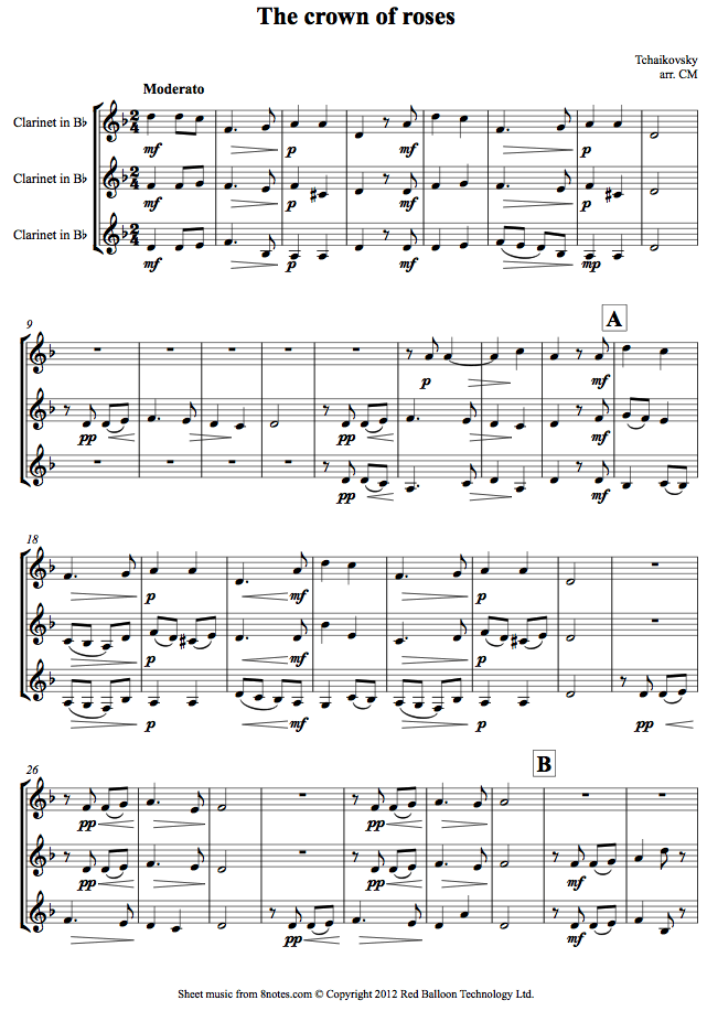 Tchaikovsky - The crown of roses sheet music for Clarinet Trio Tchaikovsky - The crown of roses sheet music for Clarinet Trio