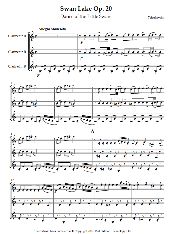 Tchaikovsky - Dance of the Little Swans from Swan Lake Op. 20 sheet music for Clarinet Trio Tchaikovsky - Dance of the Little Swans from Swan Lake Op. 20 sheet music for Clarinet Trio