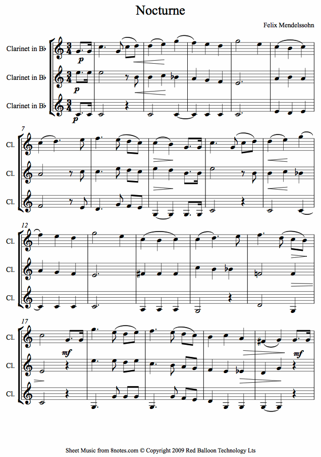 Mendelssohn - Nocturne from Midsummer Nights Dream sheet music for Clarinet Trio Mendelssohn - Nocturne from Midsummer Nights Dream sheet music for Clarinet Trio