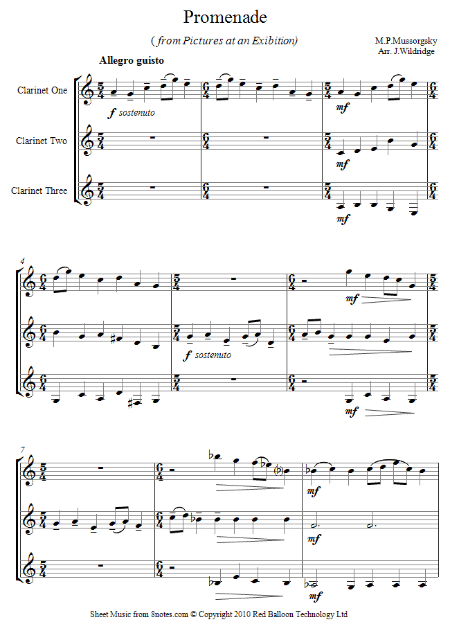 Mussorgsky - Promenade from Pictures at an Exhibition sheet music for Clarinet Trio Mussorgsky - Promenade from Pictures at an Exhibition sheet music for Clarinet Trio