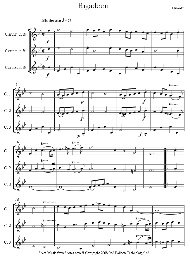 Quantz - Rigadoon sheet music for Clarinet Trio Quantz - Rigadoon sheet music for Clarinet Trio