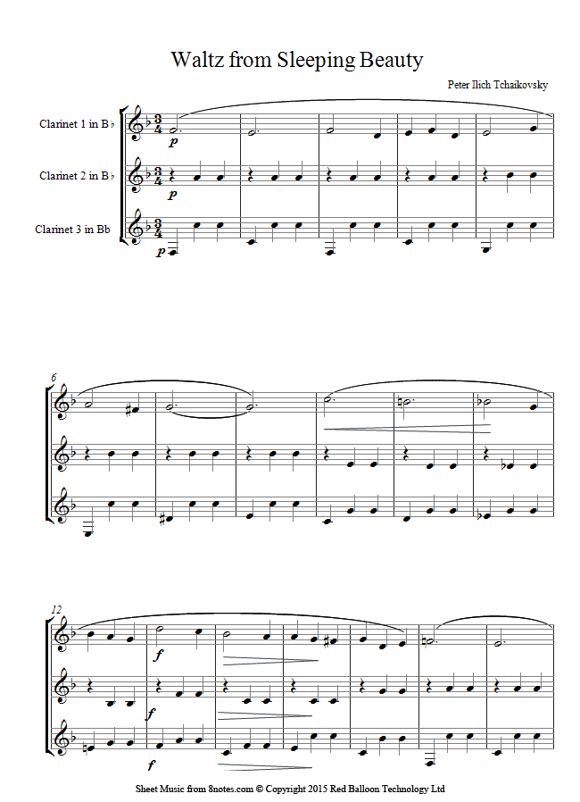 Tchaikovsky - Waltz from Sleeping Beauty sheet music for Clarinet Trio Tchaikovsky - Waltz from Sleeping Beauty sheet music for Clarinet Trio