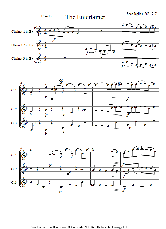 Scott Joplin The Entertainer sheet music for Trio