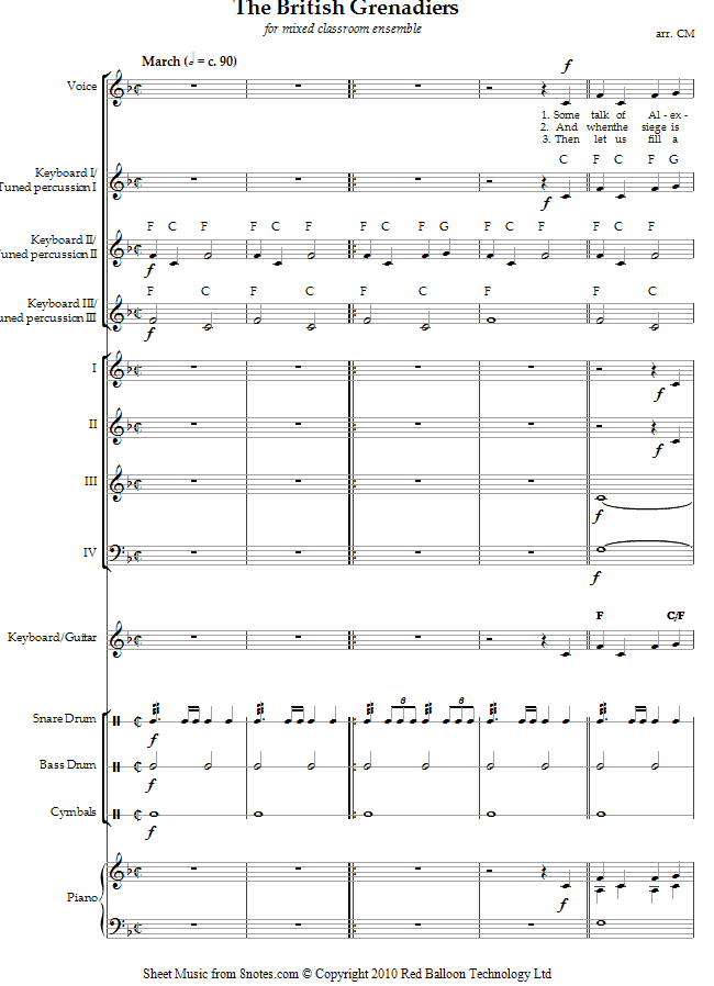 The British Grenadiers sheet music for Classroom The British Grenadiers sheet music for Classroom