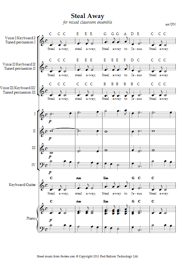 Steal Away sheet music for Classroom Steal Away sheet music for Classroom
