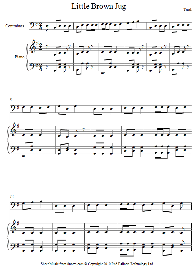 Little Brown Jug sheet music for Double Bass Little Brown Jug sheet music for Double Bass