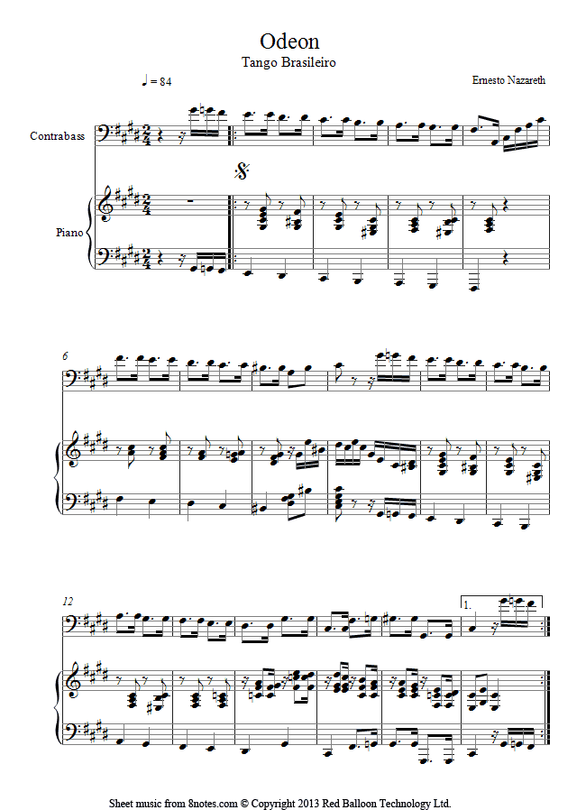Ernesto Nazareth - Odeon (Tango Brasileiro) sheet music for Double Bass Ernesto Nazareth - Odeon (Tango Brasileiro) sheet music for Double Bass