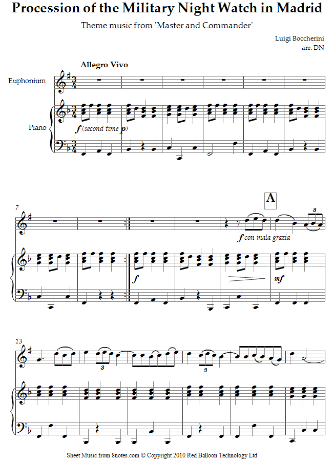 Luigi Boccherini - Procession of the Military Night Watch in Madrid (Theme from Master and Commander ) sheet music for Euphonium Luigi Boccherini - Procession of the Military Night Watch in Madrid (Theme from Master and Commander ) sheet music for Euphonium