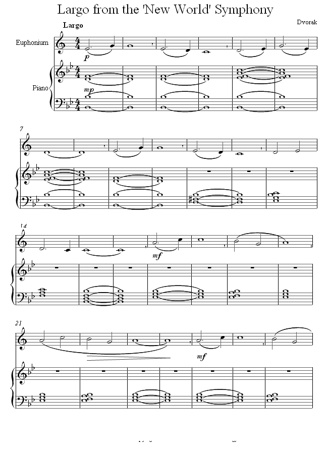 Dvořák - Largo from the New World Symphony sheet music for Euphonium Dvořák - Largo from the New World Symphony sheet music for Euphonium