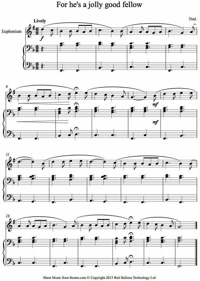 For he's a jolly good fellow sheet music for Euphonium For he's a jolly good fellow sheet music for Euphonium