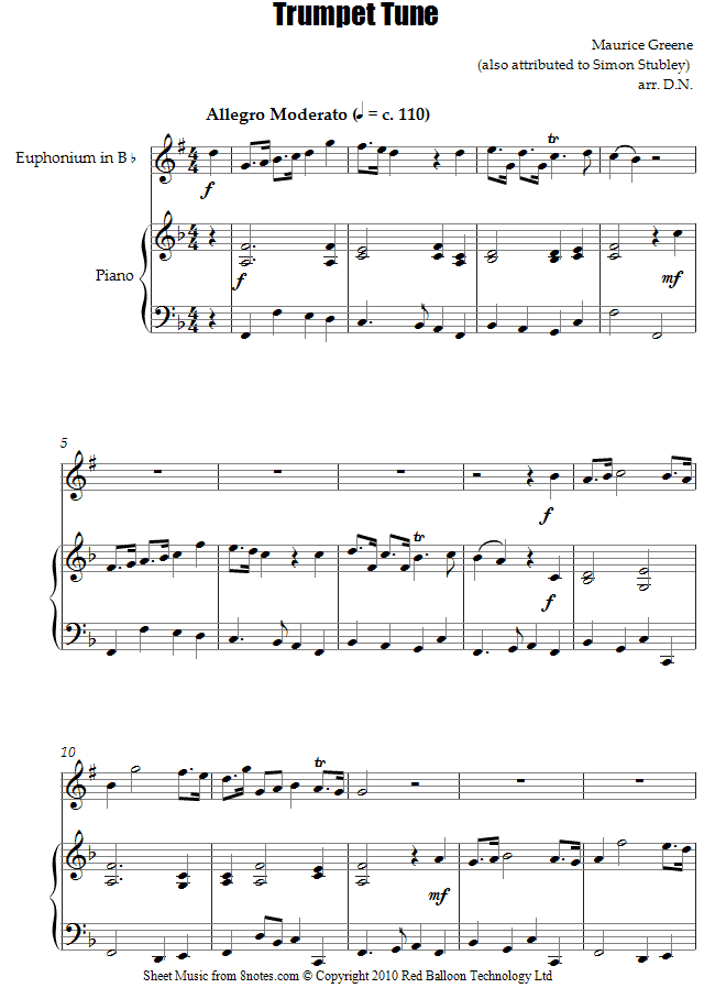 Maurice Greene - Trumpet Tune sheet music for Euphonium Maurice Greene - Trumpet Tune sheet music for Euphonium