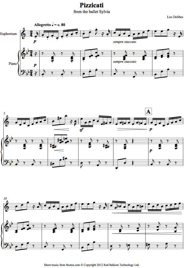 Delibes - Pizzicati from the ballet Sylvia sheet music for Euphonium Delibes - Pizzicati from the ballet Sylvia sheet music for Euphonium