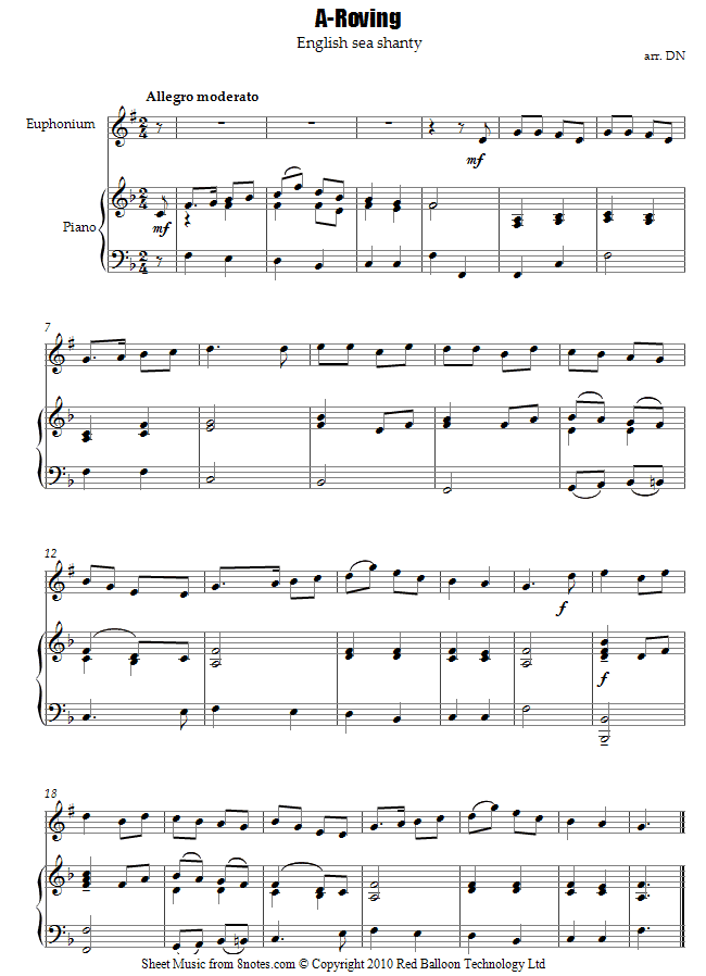 A-Roving (English sea shanty) sheet music for Euphonium A-Roving (English sea shanty) sheet music for Euphonium
