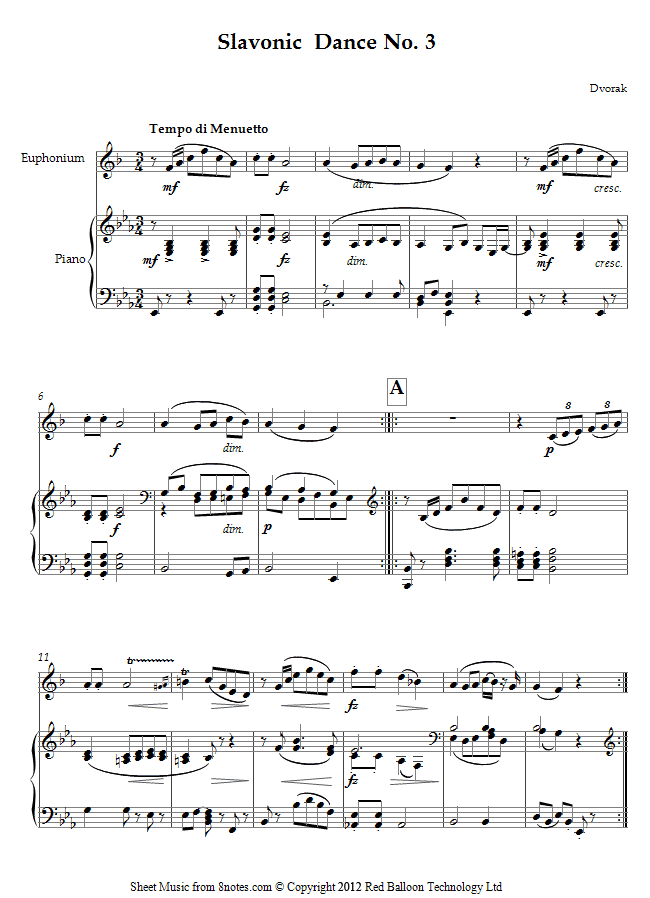 Dvořák - Slavonic Dance No. 3 sheet music for Euphonium Dvořák - Slavonic Dance No. 3 sheet music for Euphonium