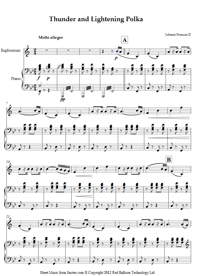 Strauss II - Thunder and Lightening Polka sheet music for Euphonium Strauss II - Thunder and Lightening Polka sheet music for Euphonium