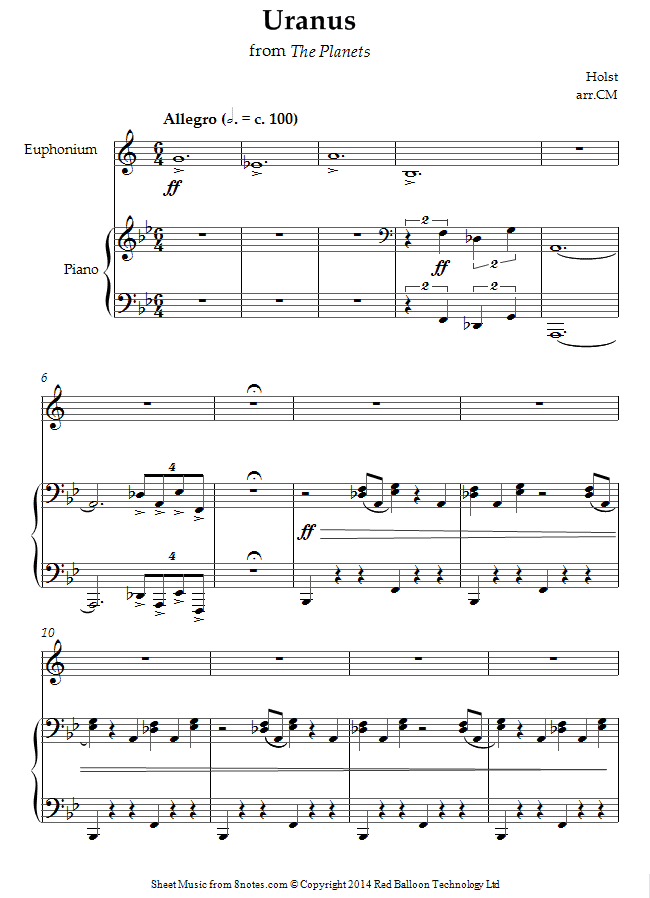 Holst - Uranus from The Planets sheet music for Euphonium Holst - Uranus from The Planets sheet music for Euphonium