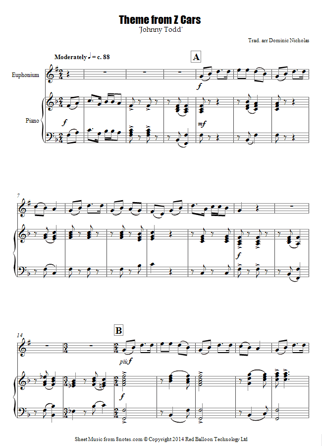 Theme from Z Cars (Johnny Todd) sheet music for Euphonium Theme from Z Cars (Johnny Todd) sheet music for Euphonium