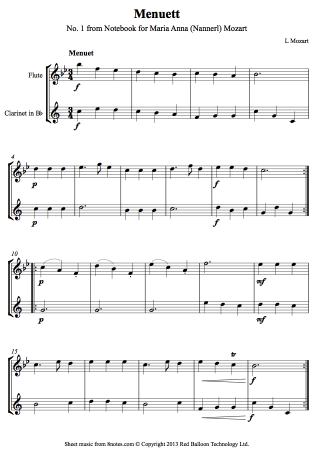 Mozart Menuett III from Notebook for Maria Anna (Nannerl) Mozart