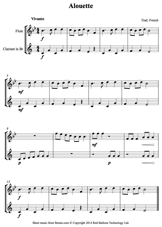 Alouette sheet music for Duet