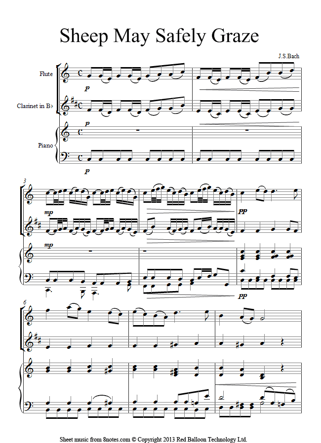 Bach - Sheep May Safely Graze from Cantata 208 sheet music for Flute-Clarinet Duet Bach - Sheep May Safely Graze from Cantata 208 sheet music for Flute-Clarinet Duet