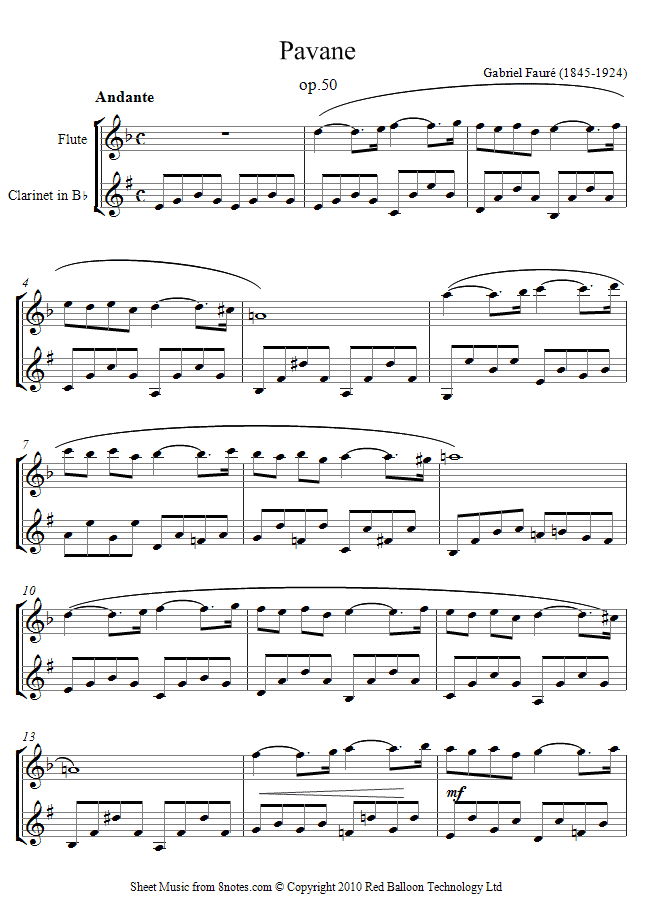 Fauré - Pavane sheet music for Flute-Clarinet Duet Fauré - Pavane sheet music for Flute-Clarinet Duet
