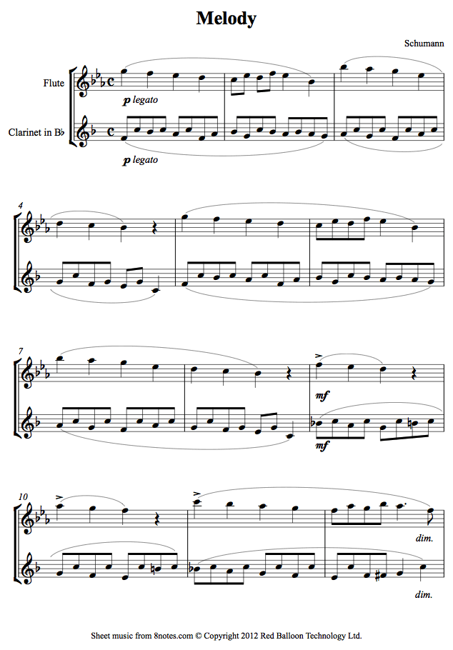Schumann Melody sheet music for Duet
