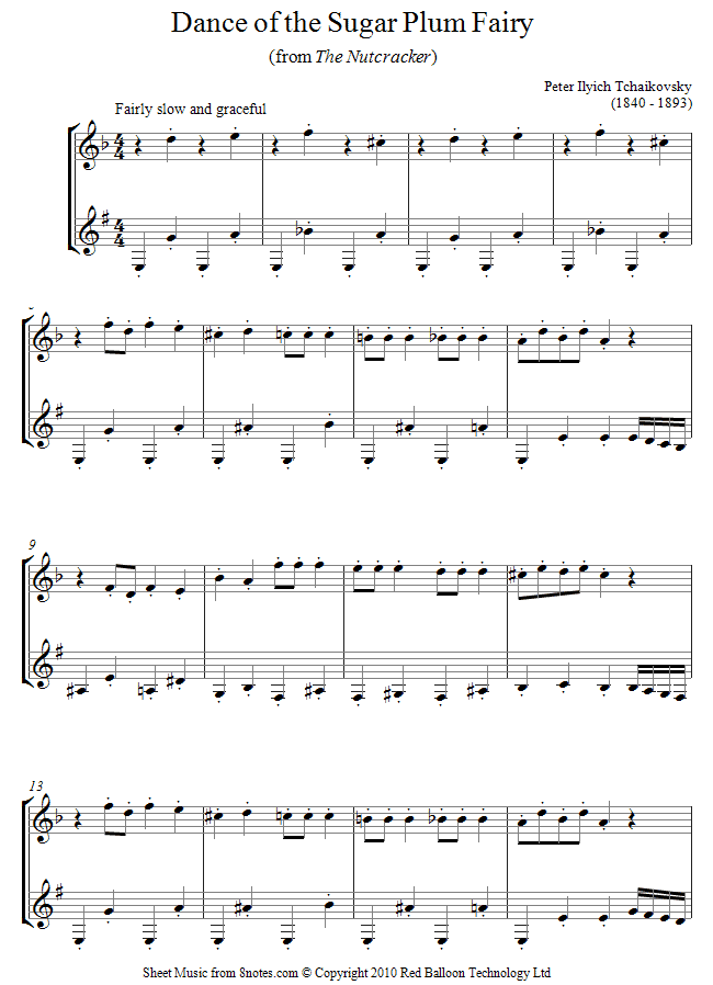 Tchaikovsky - Dance of the Sugar Plum Fairy from the Nutcracker sheet music for Flute-Clarinet Duet Tchaikovsky - Dance of the Sugar Plum Fairy from the Nutcracker sheet music for Flute-Clarinet Duet
