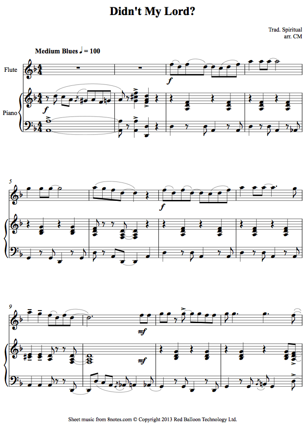 Didn't My Lord? (Spiritual) sheet music for Flute Didn't My Lord? (Spiritual) sheet music for Flute