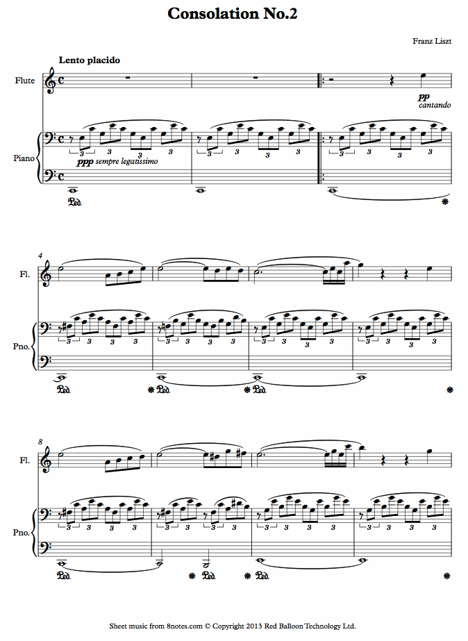 Liszt - Consolation No.2 sheet music for Flute Liszt - Consolation No.2 sheet music for Flute